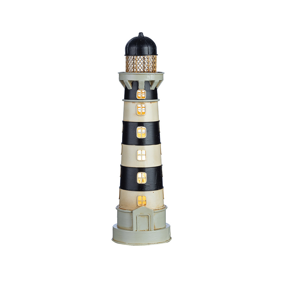 Black & White Striped LIGHTHOUSE LAMP – COASTAL STYLE