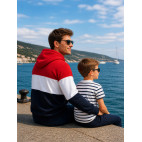 HOODED SWEAT-SHIRT « ZINNO » COQUELICOT/BLANC/MARINE