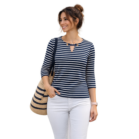 "ANNIE" CAMISETA MARINERA RAYAS AZUL/BLANCO CON MANGAS 3/4