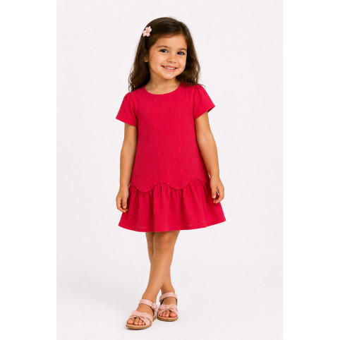 RASPBERRY-COLORED CHILDREN’S DRESS with Heart Pattern