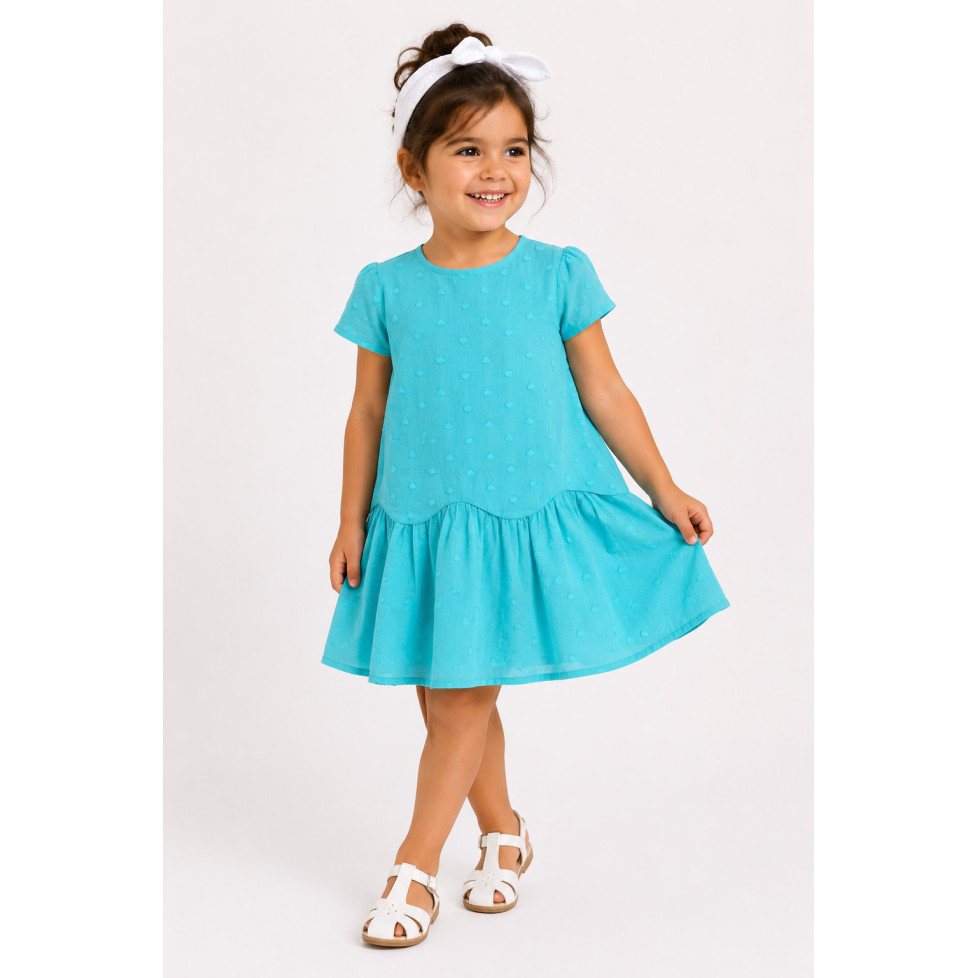 Turquoise Blue CHILDREN’S DRESS with Heart Pattern
