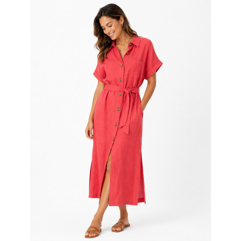 "ESMA" LONG SHIRT DRESS - CORAL