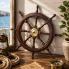 BARRE À ROUE GOUVERNAIL BOIS ET LAITON - Diamètre 93 cm