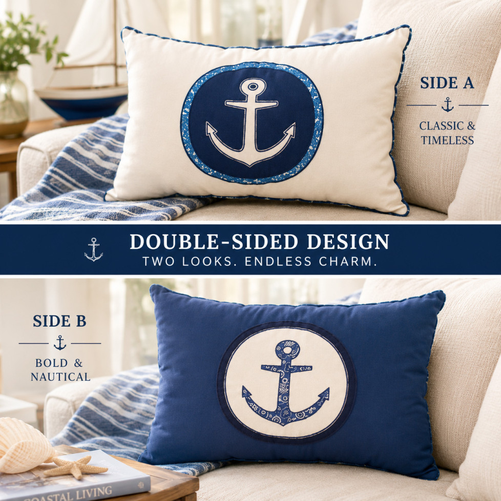 COUSSIN NAUTIQUE "ANCRE MARINE" DEUX FACES