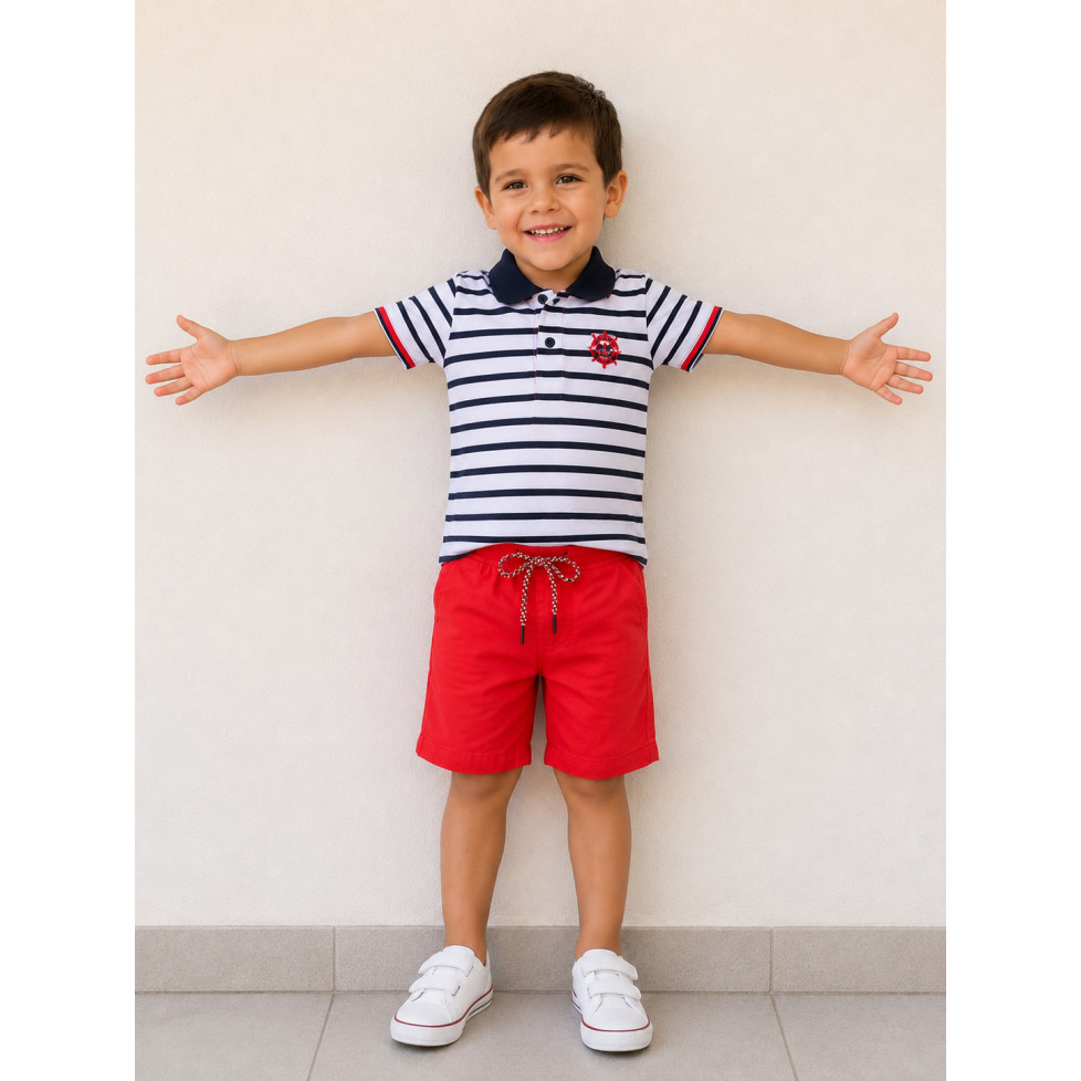 "BAPTISTE" BERMUDA ROUGE COQUELICOT POUR ENFANTS