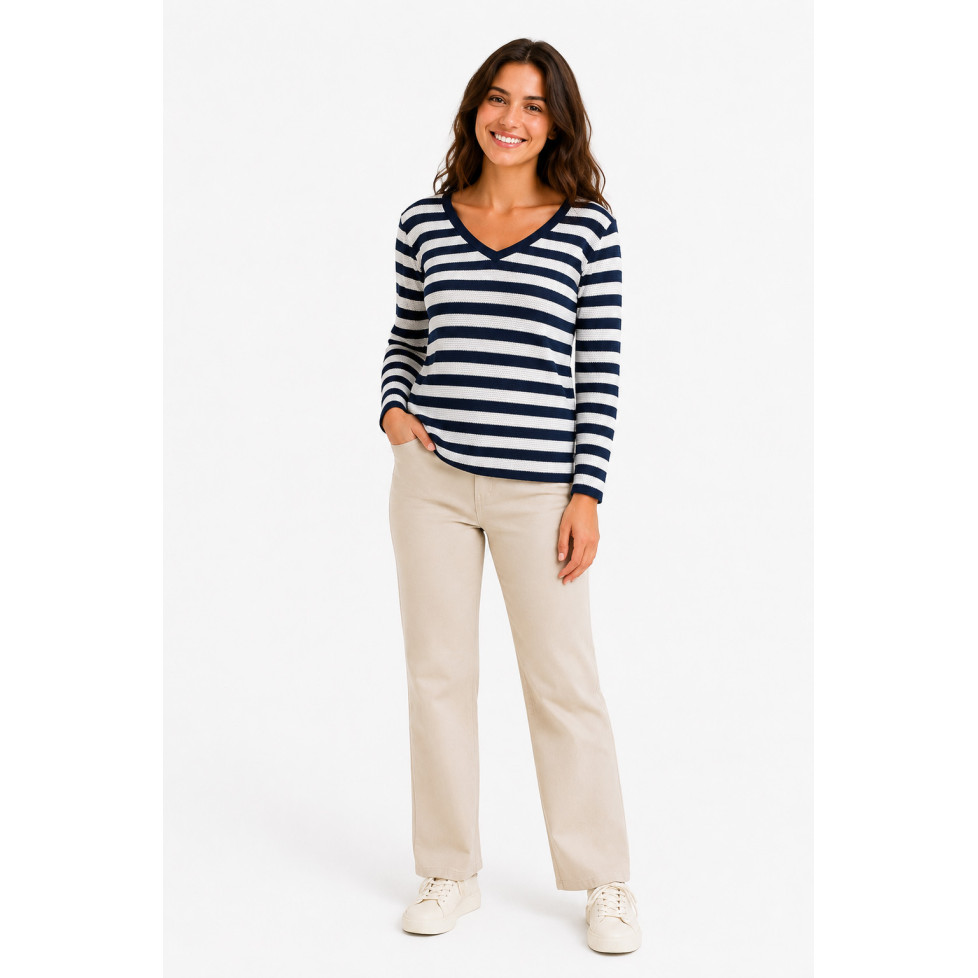 "GEZABELLE" PULL MAILLE FIL RAYÉ POUR FEMME
