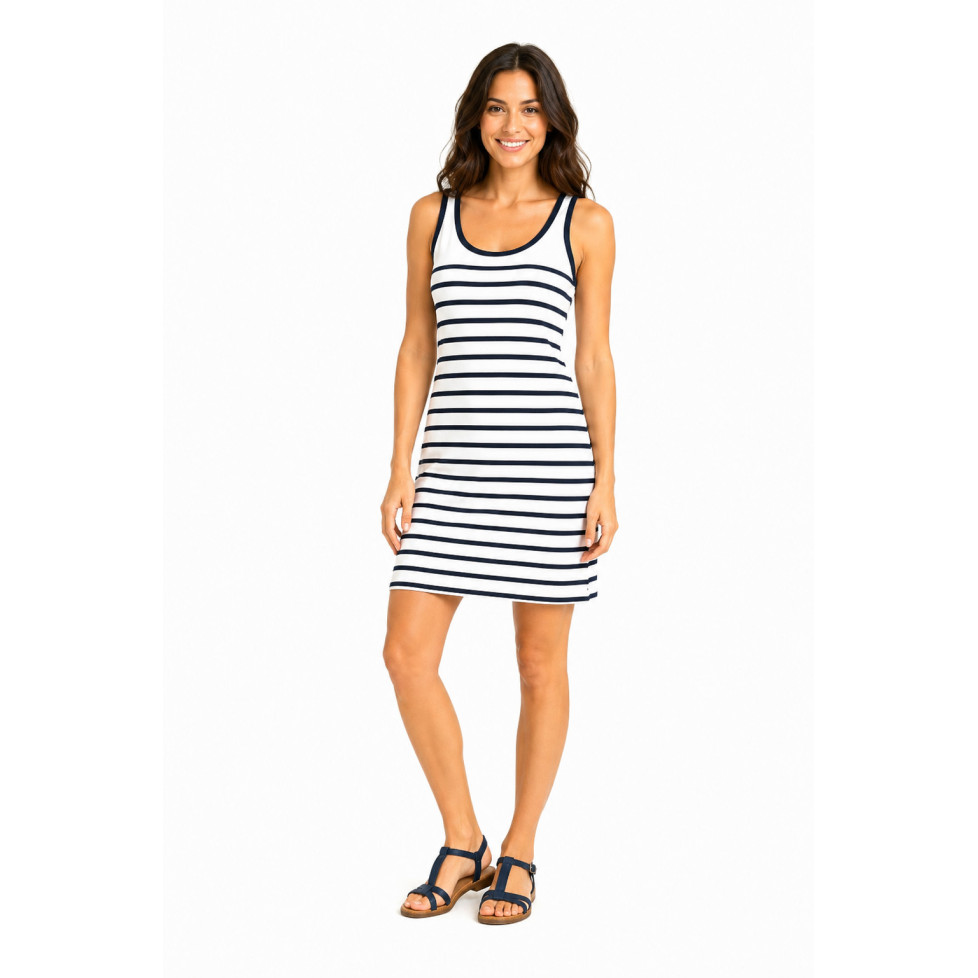 "TESS" VESTIDO MARINERO SIN MANGAS DE RAYAS BLANCAS Y AZULES