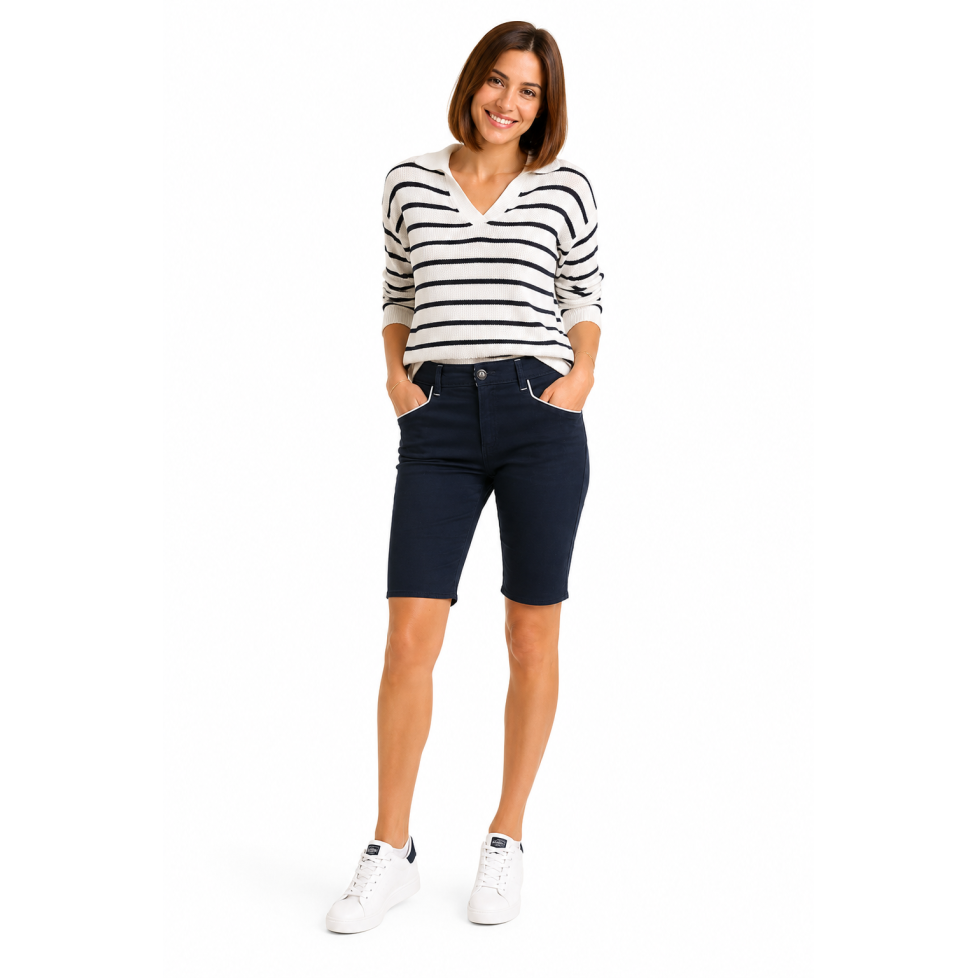 "VASCO" PANTALON BERMUDA BLEU MARINE POUR FEMME