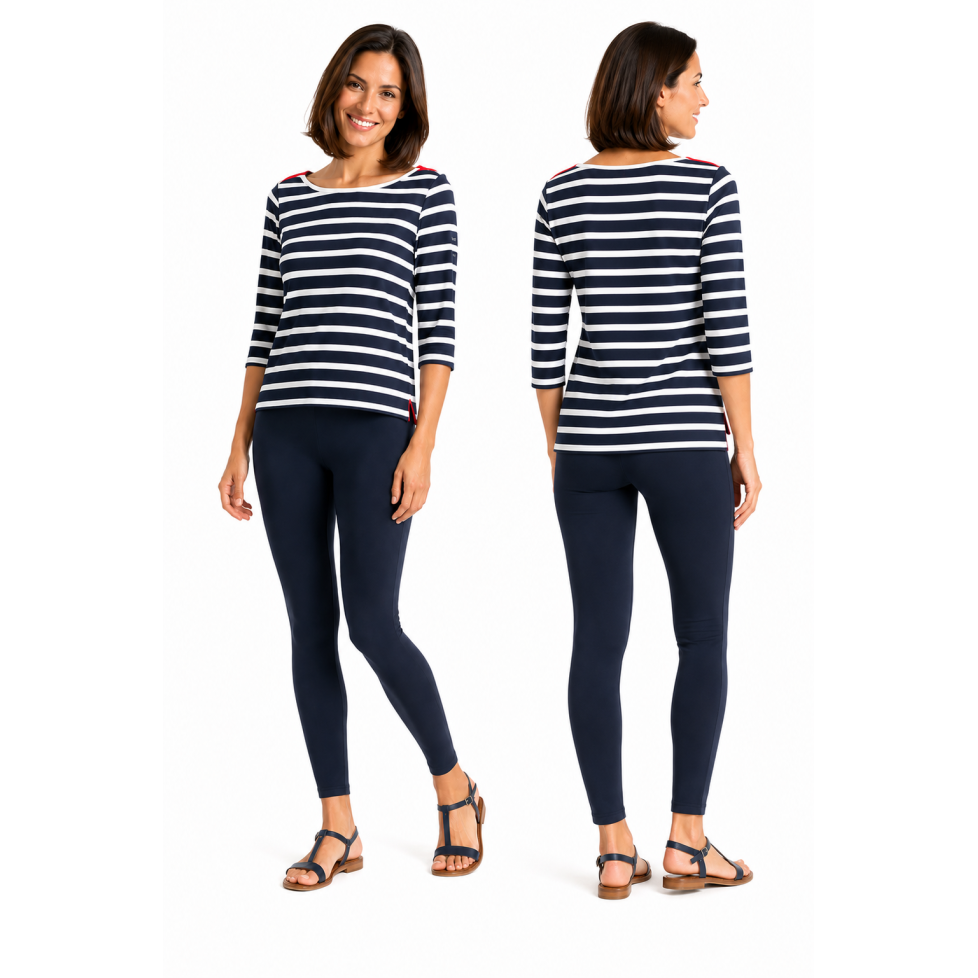 "MAURINE" T-SHIRT RAYÉ MARIN FEMME MANCHES 3/4