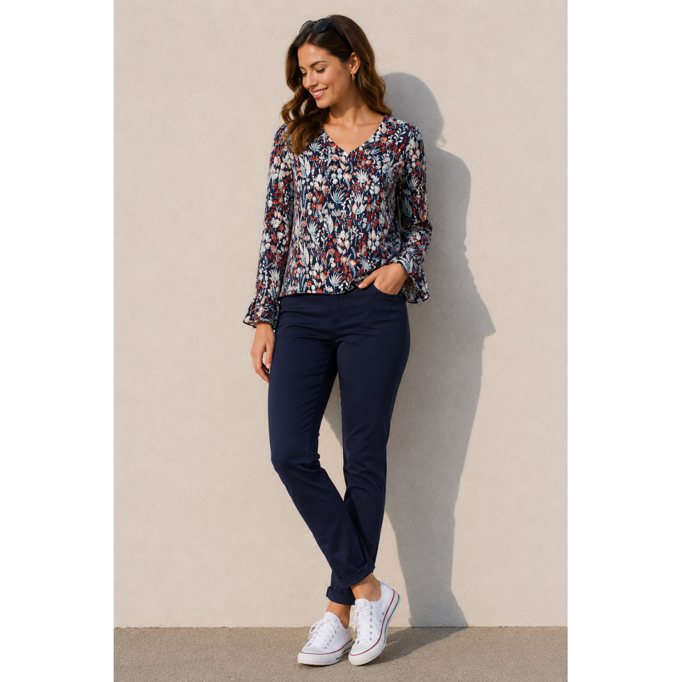 "FOSCA" T-SHIRT MARIN À FLEURS