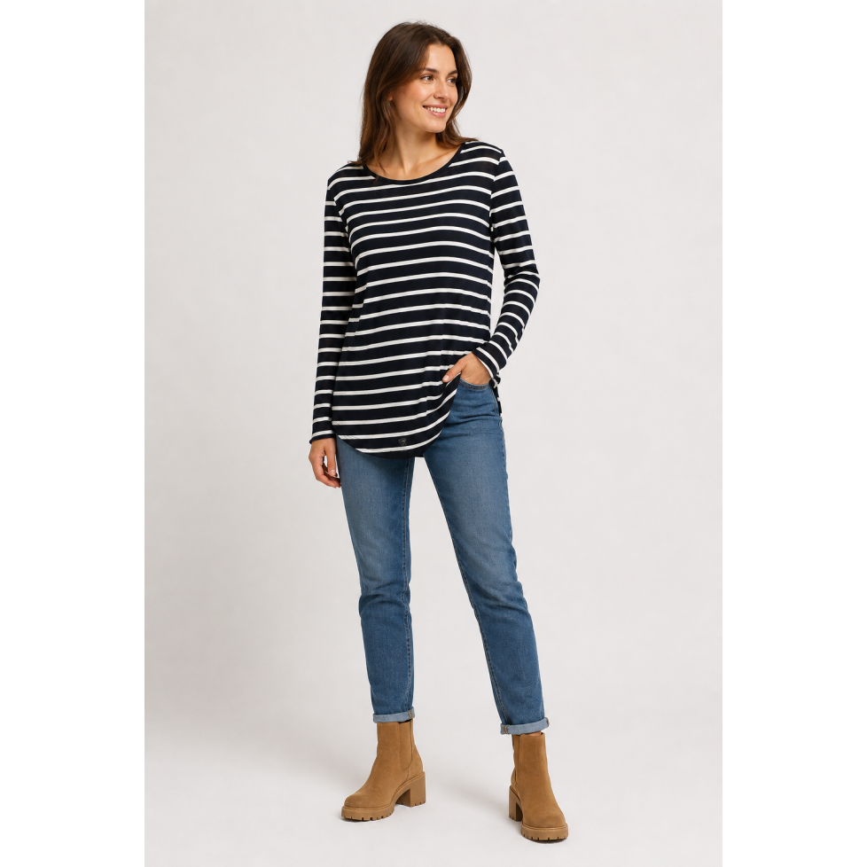 "ANAIS" T-SHIRT MARIN FEMME BLANC/BLEU MARINE