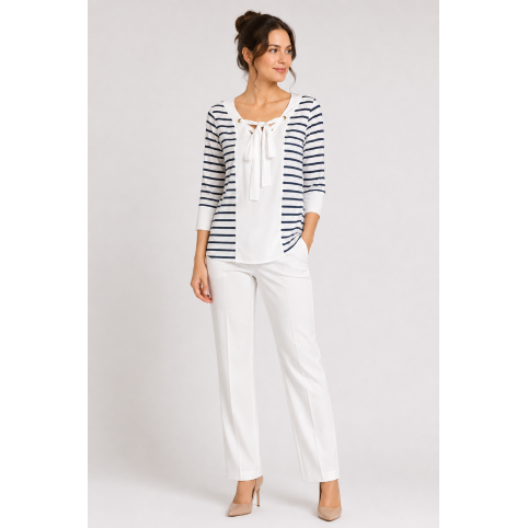 "CHANELLE" NAUTICAL WHITE AND BLUE STRIPED BLOUSE