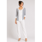 "CHANELLE" NAUTICAL WHITE AND BLUE STRIPED BLOUSE