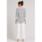 "CHANELLE" NAUTICAL WHITE AND BLUE STRIPED BLOUSE