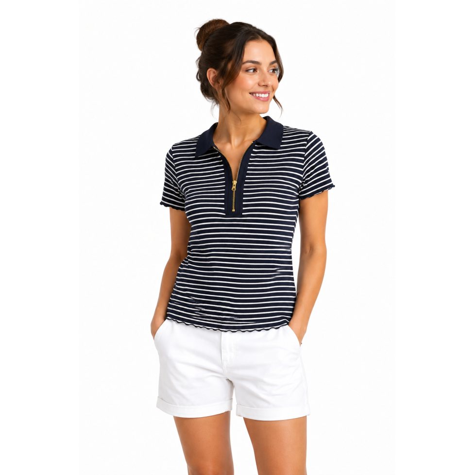 "YUTI" WOMEN'S NAUTICAL SHORT SLEEVE T-SHIRT BLUE/WHITE