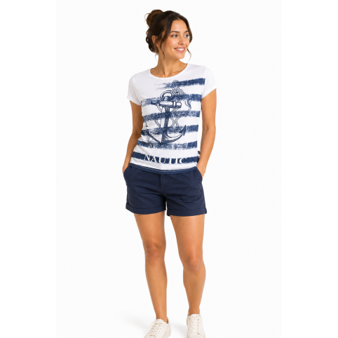 "FELINE" CAMISETA MARINERA MUJER CON ANCLA AZUL MARINO