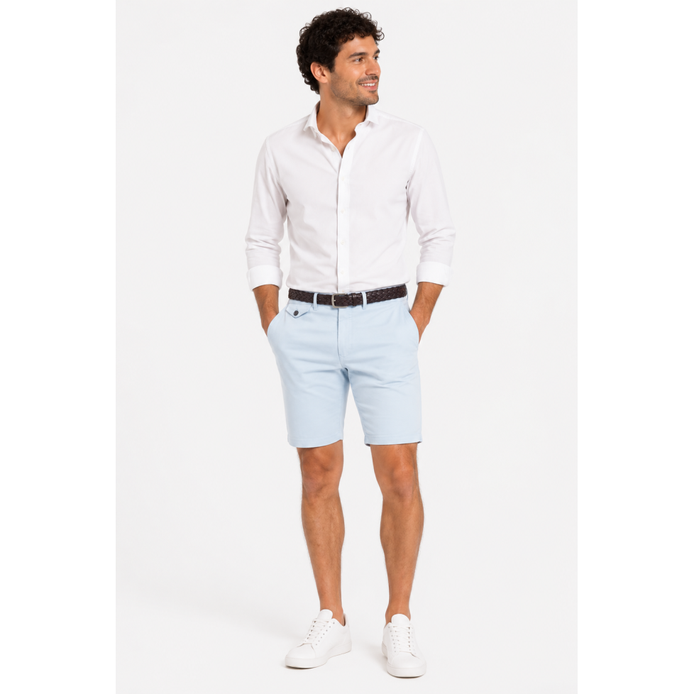 "FRANCESCO" PANTALÓN BERMUDA PARA HOMBRE EN AZUL CIELO CON CINTURÓN