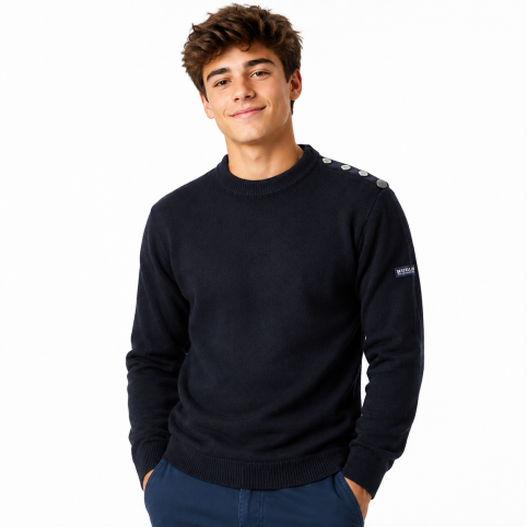 "LLORIS" PULL À NAUTIQUE LAINE BLEU MARINE