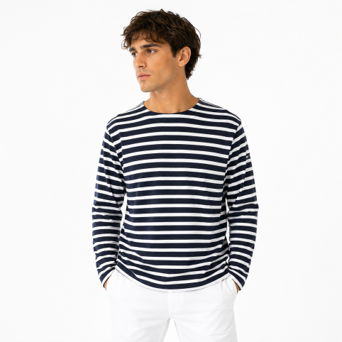 "CODY" TEE SHIRT RAYÉ BLEU MARINE/BLANC