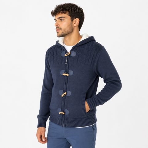 "ALVIN" CHAQUETA DE PUNTO DOBLADA AZUL MARINO PARA HOMBRE Hublot Mode Marine