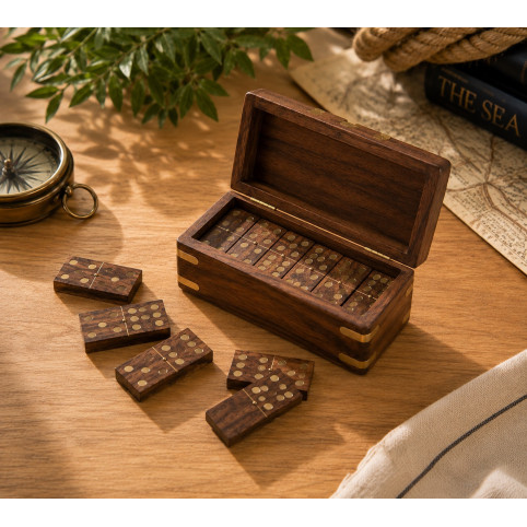 JEU DE DOMINO BOÎTE EN BOIS DE ROSE