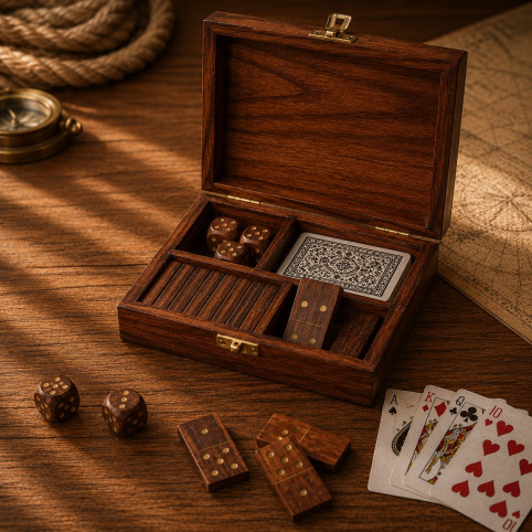 JUEGOS DE MESA EN CAJA DE PALISANDRO