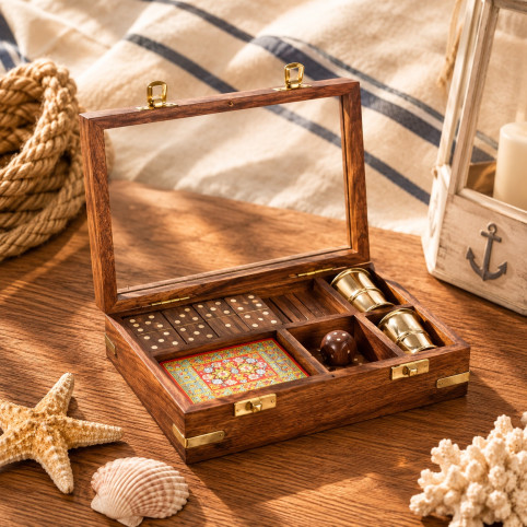 JEUX DE TABLE ET BOUJARONS DANS BOÎTE PALISSANDRE