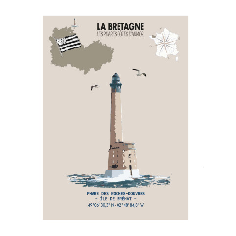 LÁMINA FARO DE ROCHES-DOUVRES – ISLA DE BRÉHAT  (Bretaña)