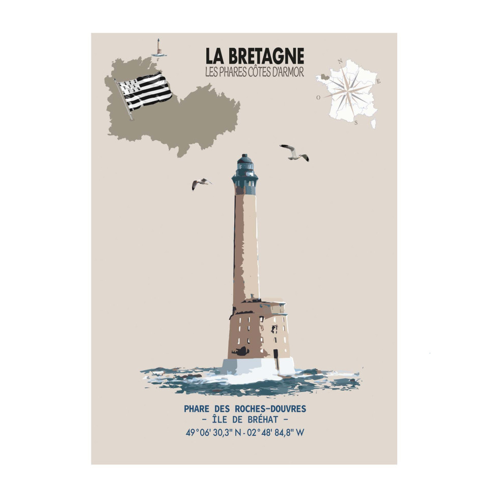 LÁMINA FARO DE ROCHES-DOUVRES – ISLA DE BRÉHAT  (Bretaña)