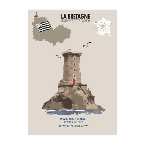 LÁMINA FARO DE TRIAGOZ – PERROS-GUIREC   (Bretaña)