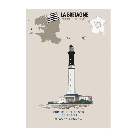 LÁMINA FARO DE LA ISLA DE SEIN (Bretaña)