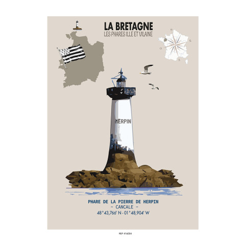 LÁMINA FARO DE LA PIERRE DE HERPIN  (Bretaña)