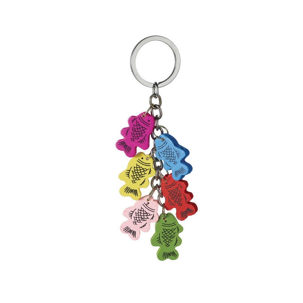 petit porte clé poisson en métal argenté et petit pompon