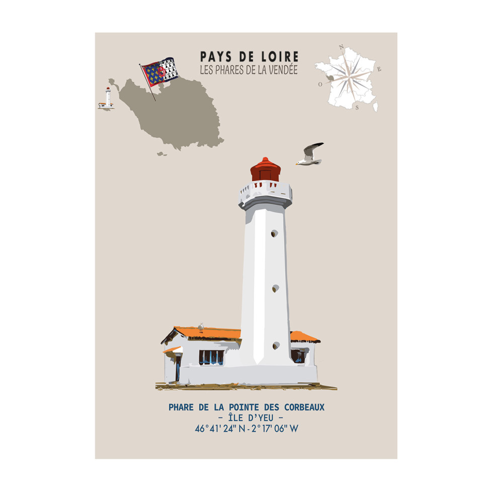 AFFICHE PHARE DE LA POINTE DES CORBEAUX - Île d'Yeux  - Pays de Loire