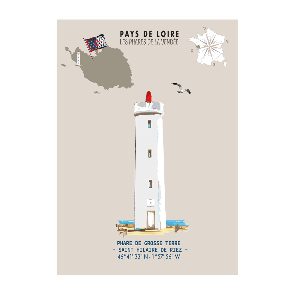 AFFICHE PHARE DE GROSSE TERRE - Saint Hilaire de Riez  - Vendée