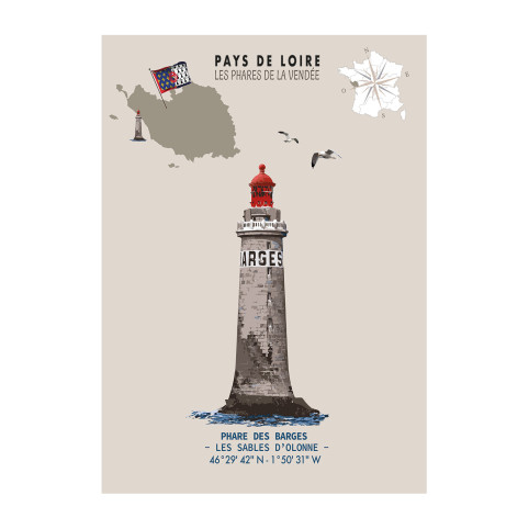 AFFICHE PHARE DES BARGES - Sables-d'Olonne  - Vendée