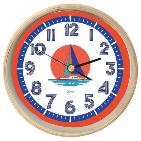 RELOJ DE PARED EN MARCO DE MADERA "VELERO"