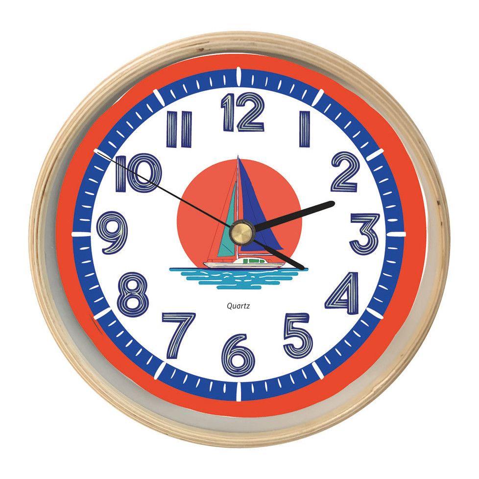 RELOJ DE PARED EN MARCO DE MADERA "VELERO"