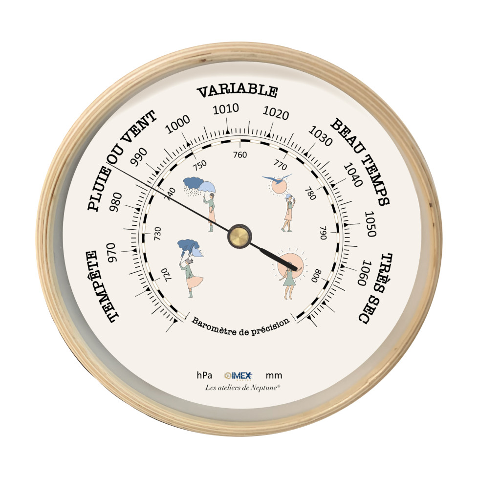 BARÓMETRO CON MARCO DE MADERA IMEX MARINE 22,5 cm
