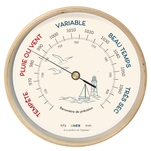 IMEX MARINE BAROMETER ON WOODEN BOARD "SAILBOAT&LIGHTHOUSE"  22,5 cm
