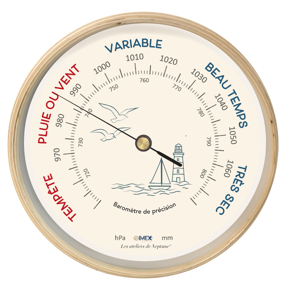 BAROMÈTRE CADRE EN BOIS "VOILIER ET PHARE" IMEX MARINE 22,5 cm