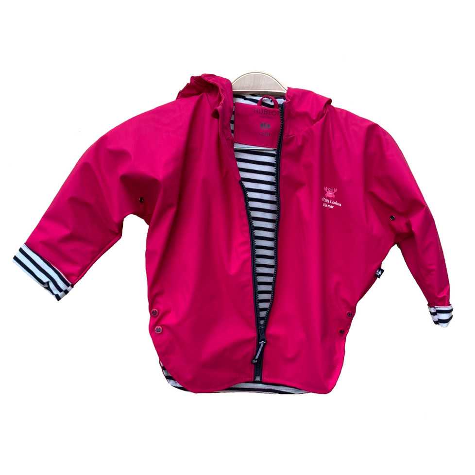 "AQUAVAL" MANTEAU CIRÉ IMPERMEABLE BÉBÉ COULEUR GROSEILLE