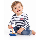 "CODY" T-SHIRT MARIN BÉBÉ BLANC/MARINE MANCHES LONGUES