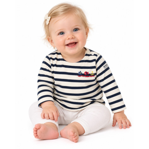 "CODY" T-SHIRT MARIN BÉBÉ ÉCRU/MARINE MANCHES LONGUES