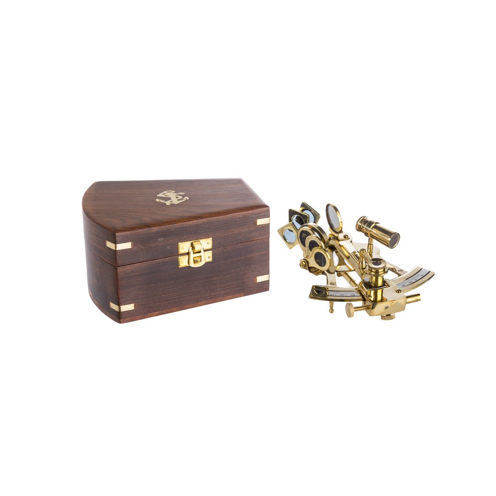 Sextant Nautique Fonctionnel - Astrolabe Marin En Métal, 23.5x22.9 Cm, Boîte Bois - Cadeau Collectionneur, Décoration Marine, Papa