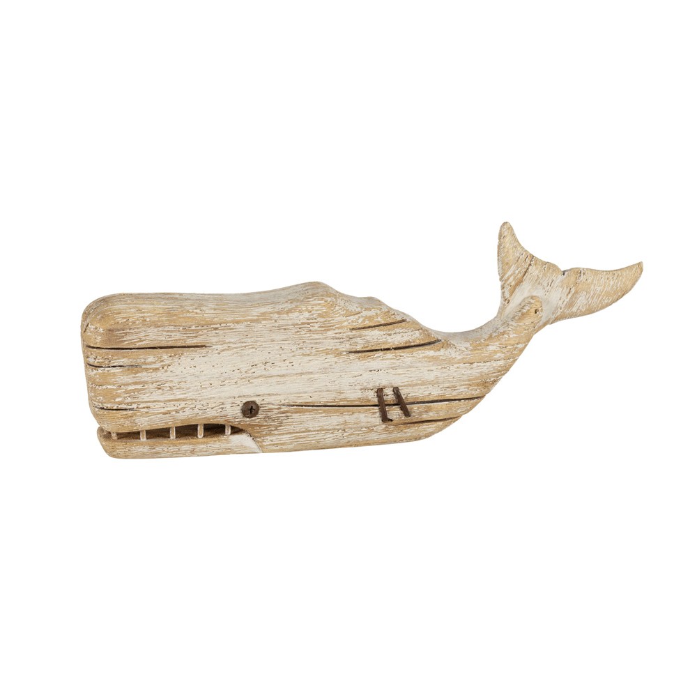 WOOD & METAL WHALE WITH SEA SHELLS NAUTICAL ORNAMENT DECORATIVE RUSTIC STYLE 
