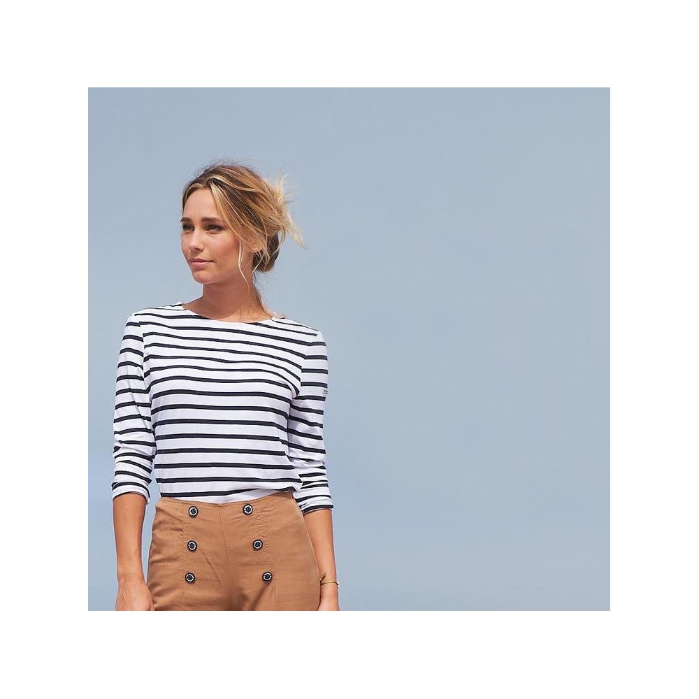 Marinière De Pêcheur Femme - Manches Longues, Blanc/marine, Taille L - Alciumpeche