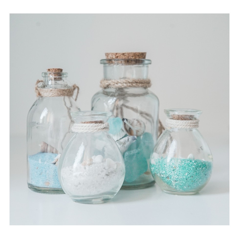 NAUTICAL BOTTLES WITH SEASHELLS AND SAND
