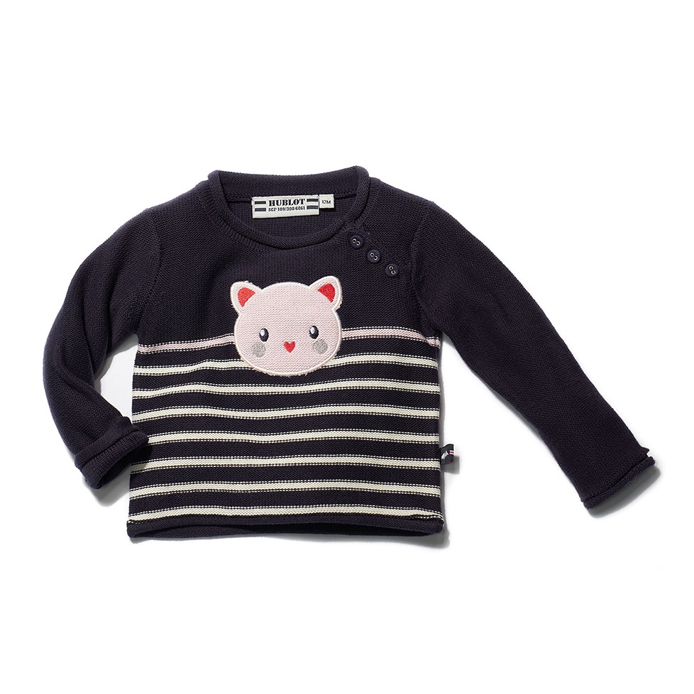 Pull bébé col rond rayures marines