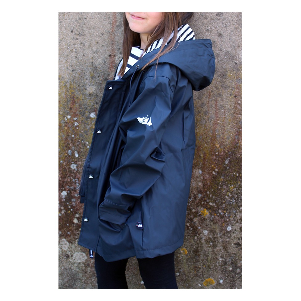 Kids Nautical Rain Jacket with Stripe Cotton Lining Navy main image 1